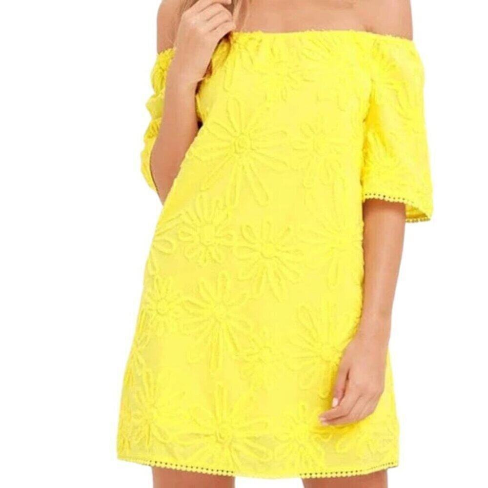 BB Dakota Marnie Off Shoulder Mini Dress Yellow Floral S NWT